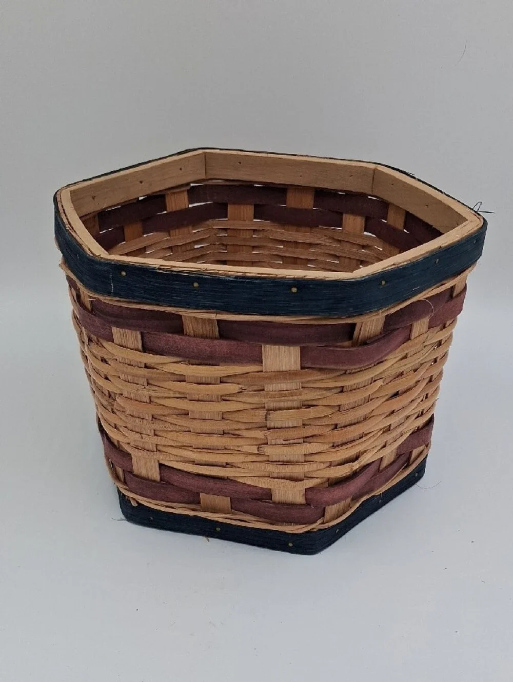 Vintage Woven Hexagonal Nesting Basket Set - Natural, Red, Blue
